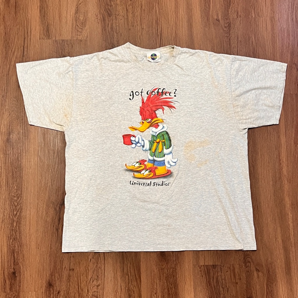 VINTAGE Universal Studios Woody Woodpecker Sleep Shirt Got Coffee